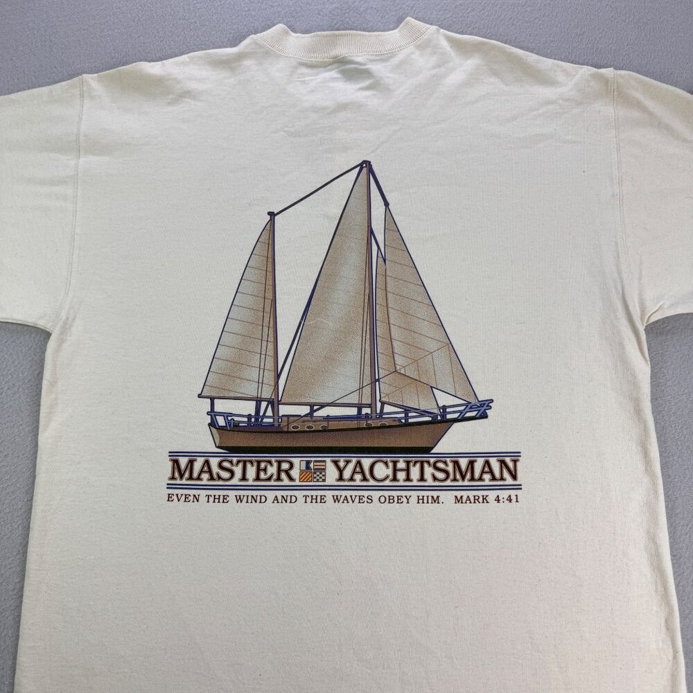 Vintage Master Yachtsman Shirt Mens L Christian Mark 4:41 Door County Nautical